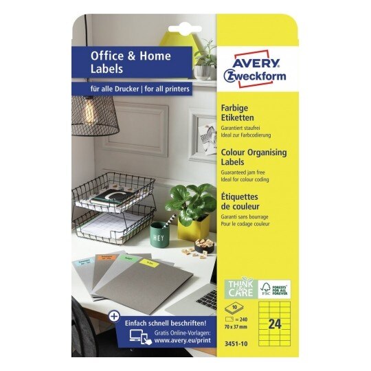 Etichete autoadezive Avery Zweckform 3451-10, galben, 24/A4, dimensiuni 70x37 mm, 10 coli/top