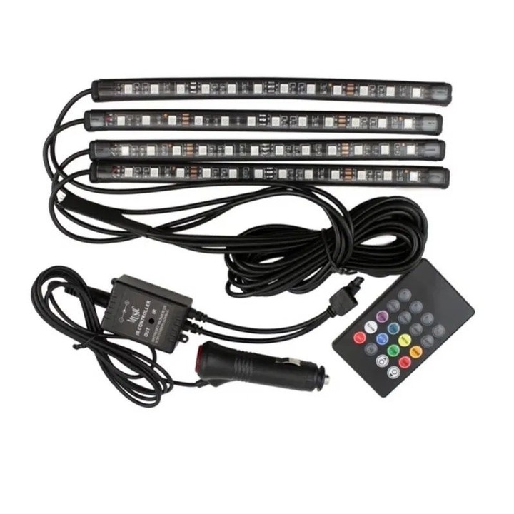 Lumini Ambientale auto RGB 12 leduri, Reflection Vision, Telecomanda, Cablaj inclus