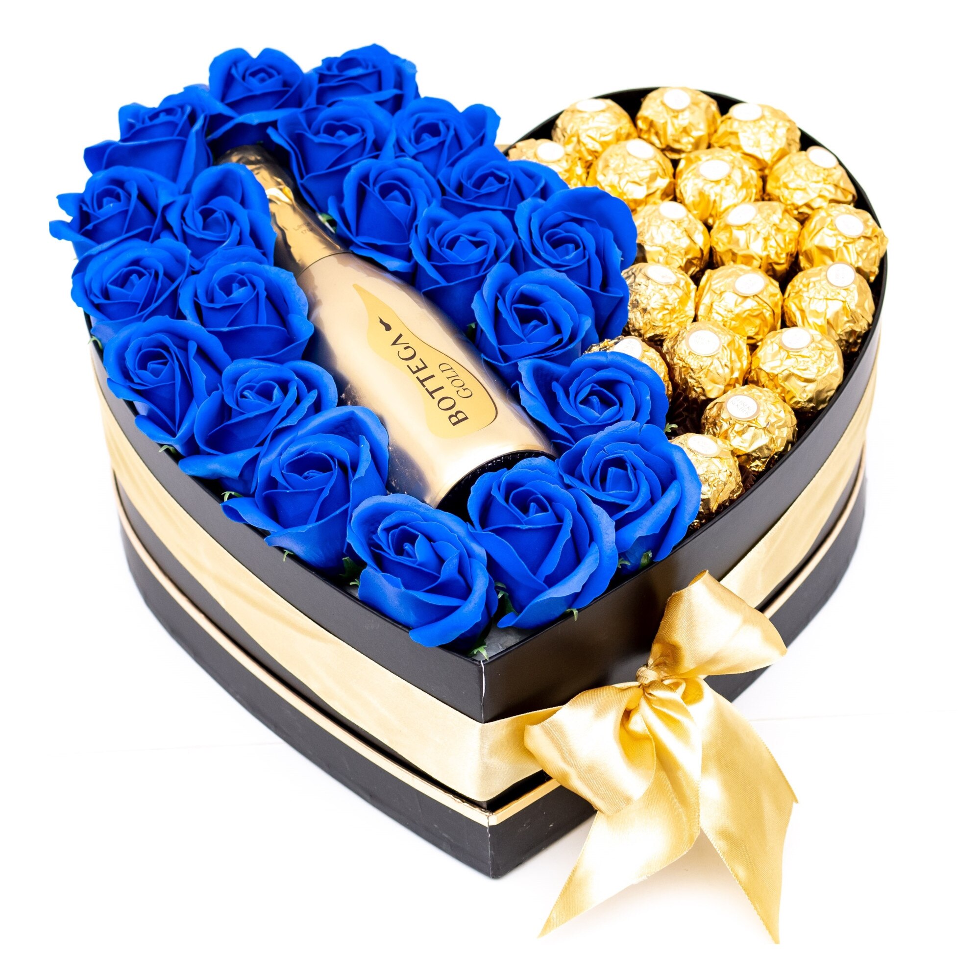 Aranjament Floral Bottega Blue Ferrero, 21 Trandafiri, Colorissima, 30 cm