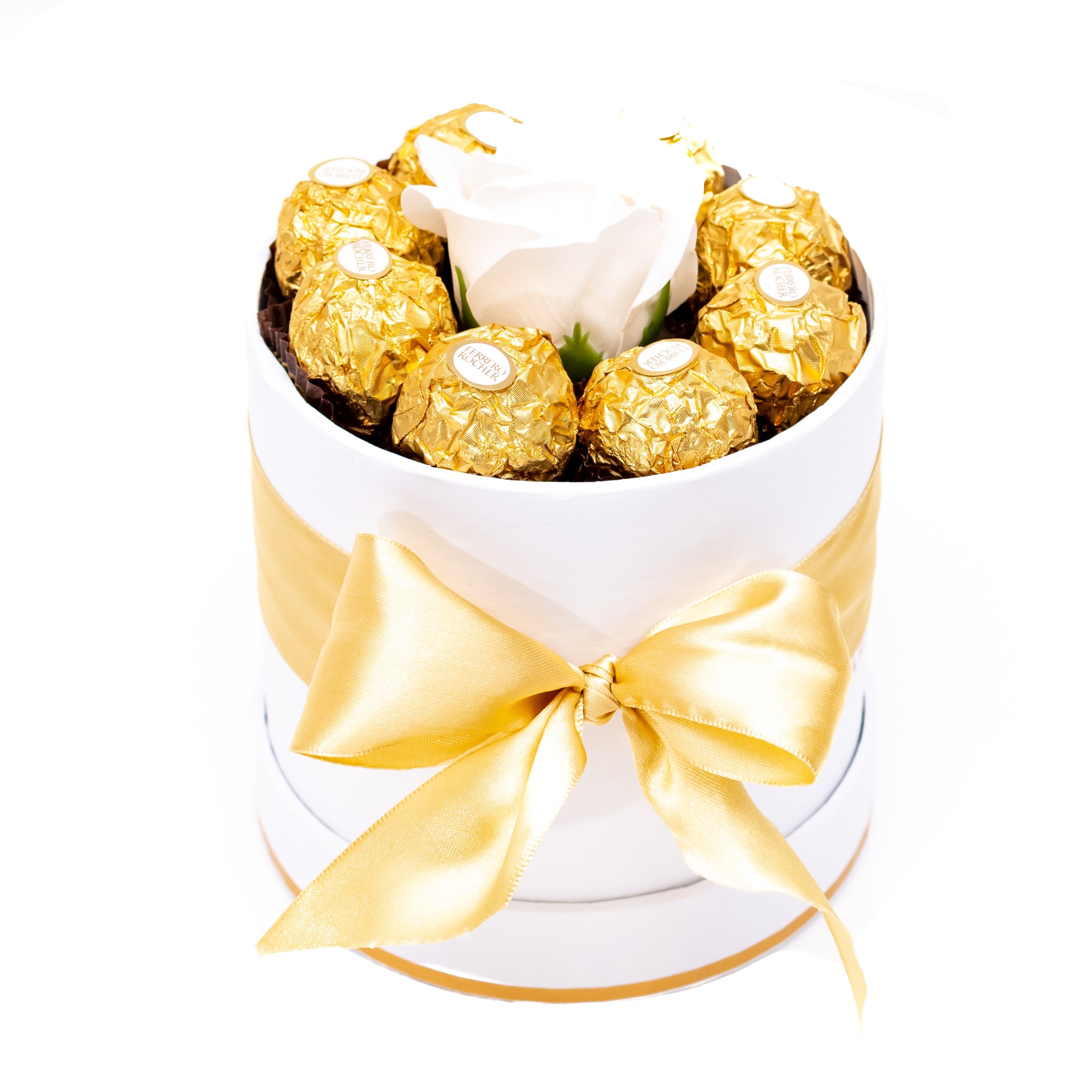 Aranjament Floral Ferrero White Rose, 1 Trandafir, Colorissima, 15 cm
