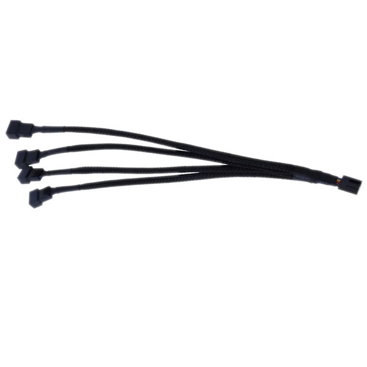 Cabluri multiplicator/ spliter Y pentru conectare a 4 ventilatoare carcasa la mufa 3 sau 4 pini placa de baza, cooler hub fan cpu pwm, 1x 4 pini la 4x 3 pini/ 4 pini, 25cm