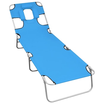 Sezlong pliabil cu perna inclusa si spatar reglabil, vidaXL, Tesatura, 189 x 58 x 27 cm, Albastru