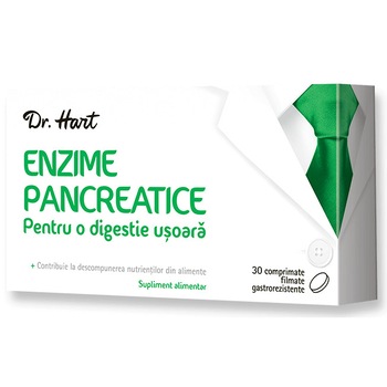 Enzime pancreatice, supliment alimentar recomandat pentru o digestie usoara, Dr. Hart, 30 comprimate Enzime pancreatice, supliment alimentar recomandat pentru o digestie usoara, Dr. Hart, 30 comprimate