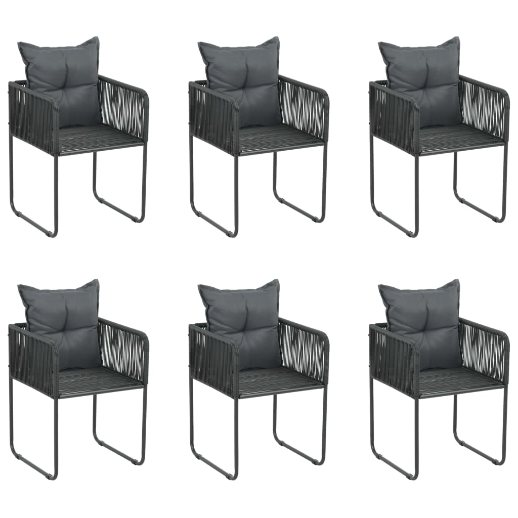 Set de 6 scaune de exterior, vidaXL, Poliratan/Otel, 51,5 x 51,5 x 67 cm, Negru