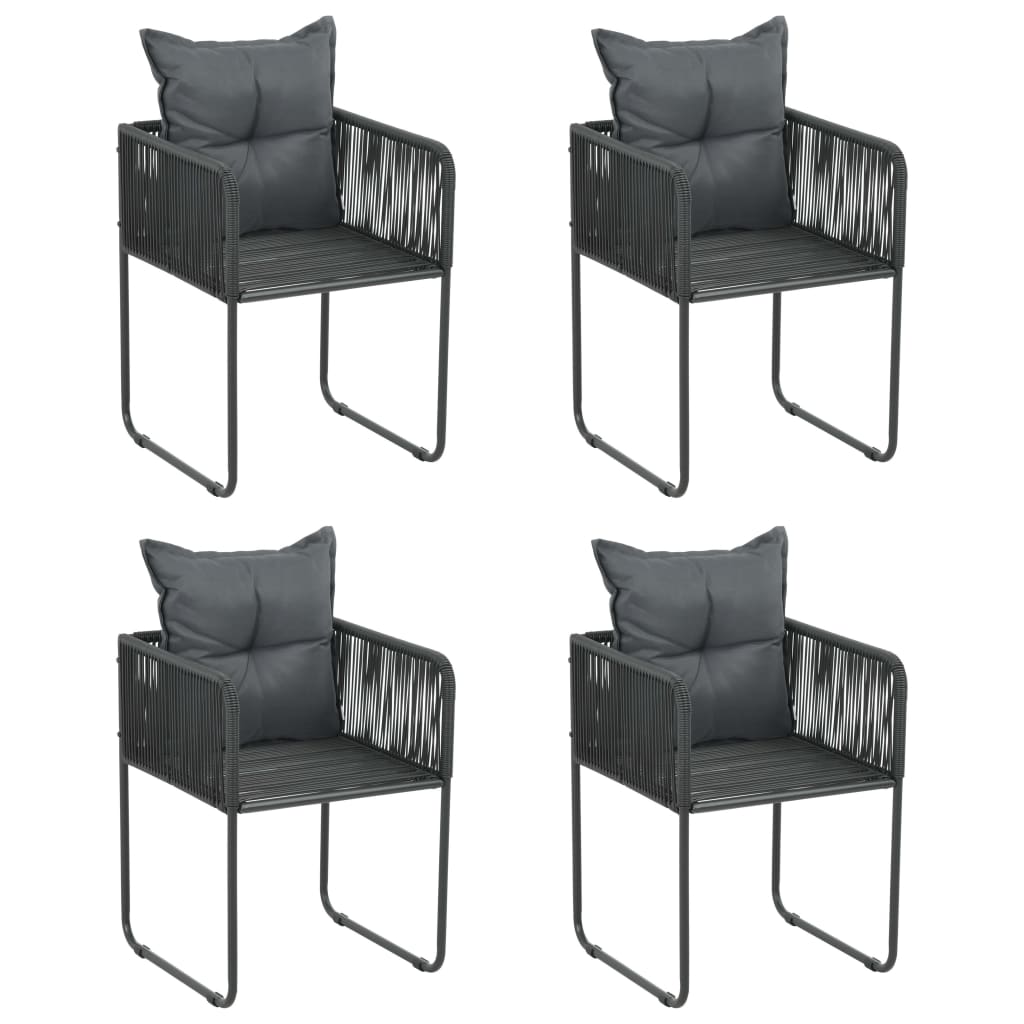 Set de 4 scaune de exterior, vidaXL, Poliratan/Otel, 51,5 x 51,5 x 67 cm, Negru