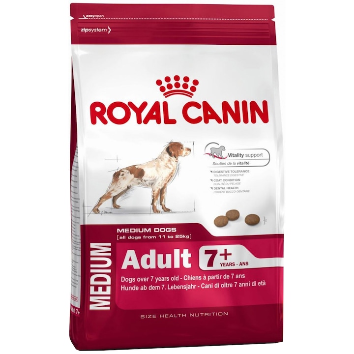 Hrana uscata pentru caini Royal Canin, Medium, Adult 7+, 15Kg