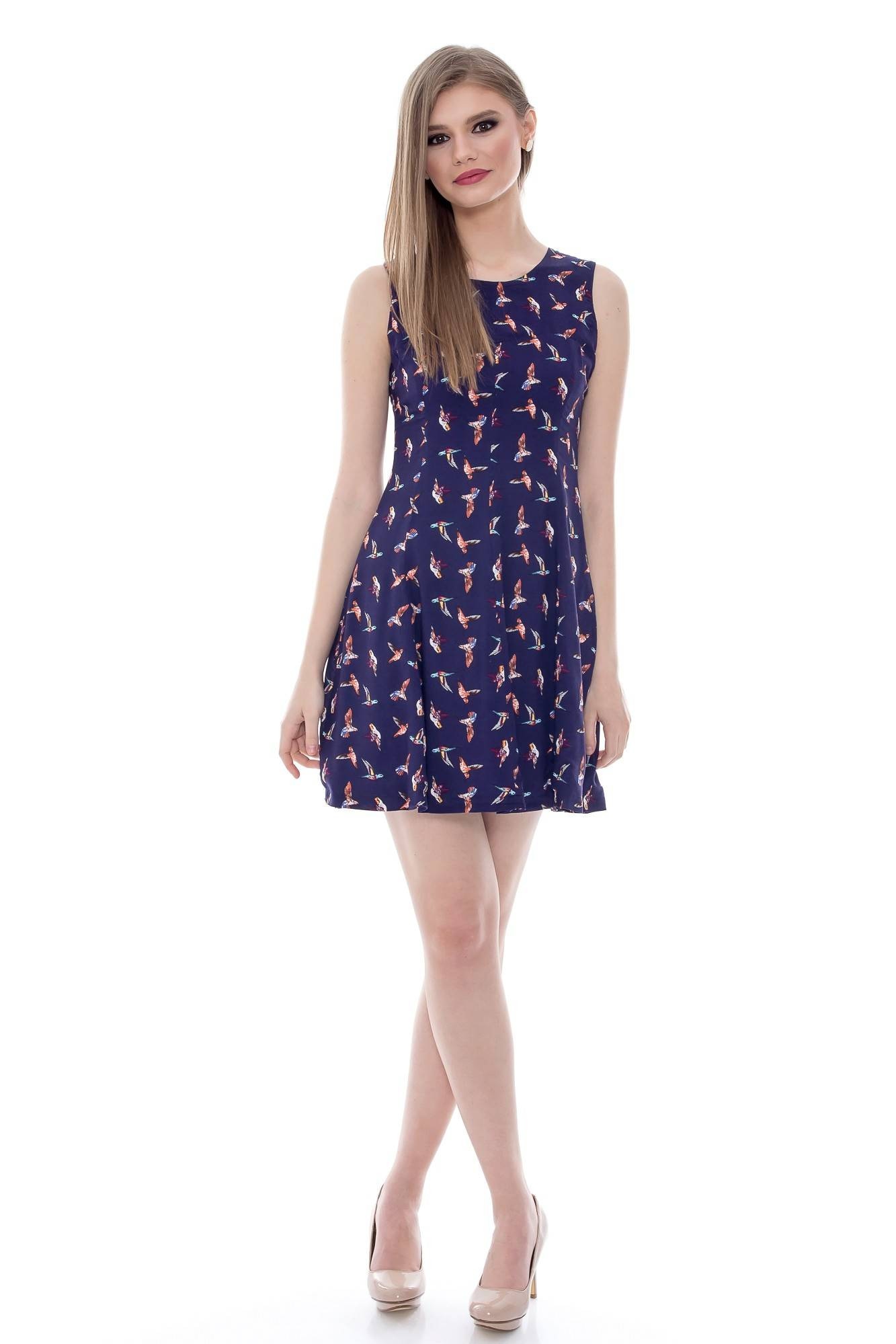 Rochie bleumarin, ROH, cu imprimeu multicolor, 42