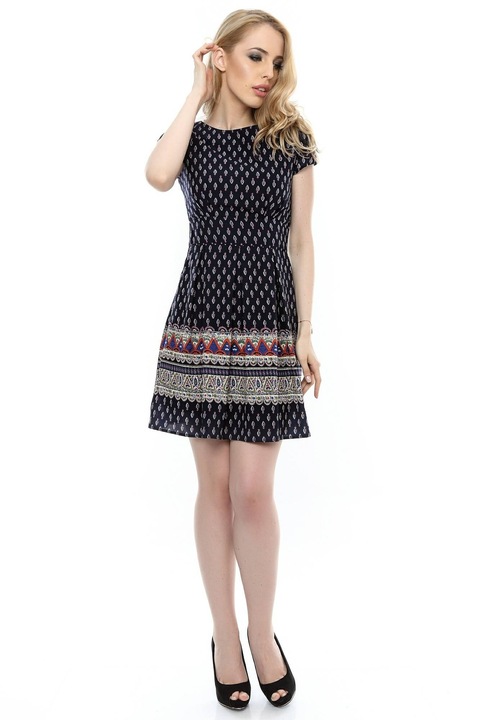 Rochie bleumarin/crem, ROH, cu bordura colorata, 38