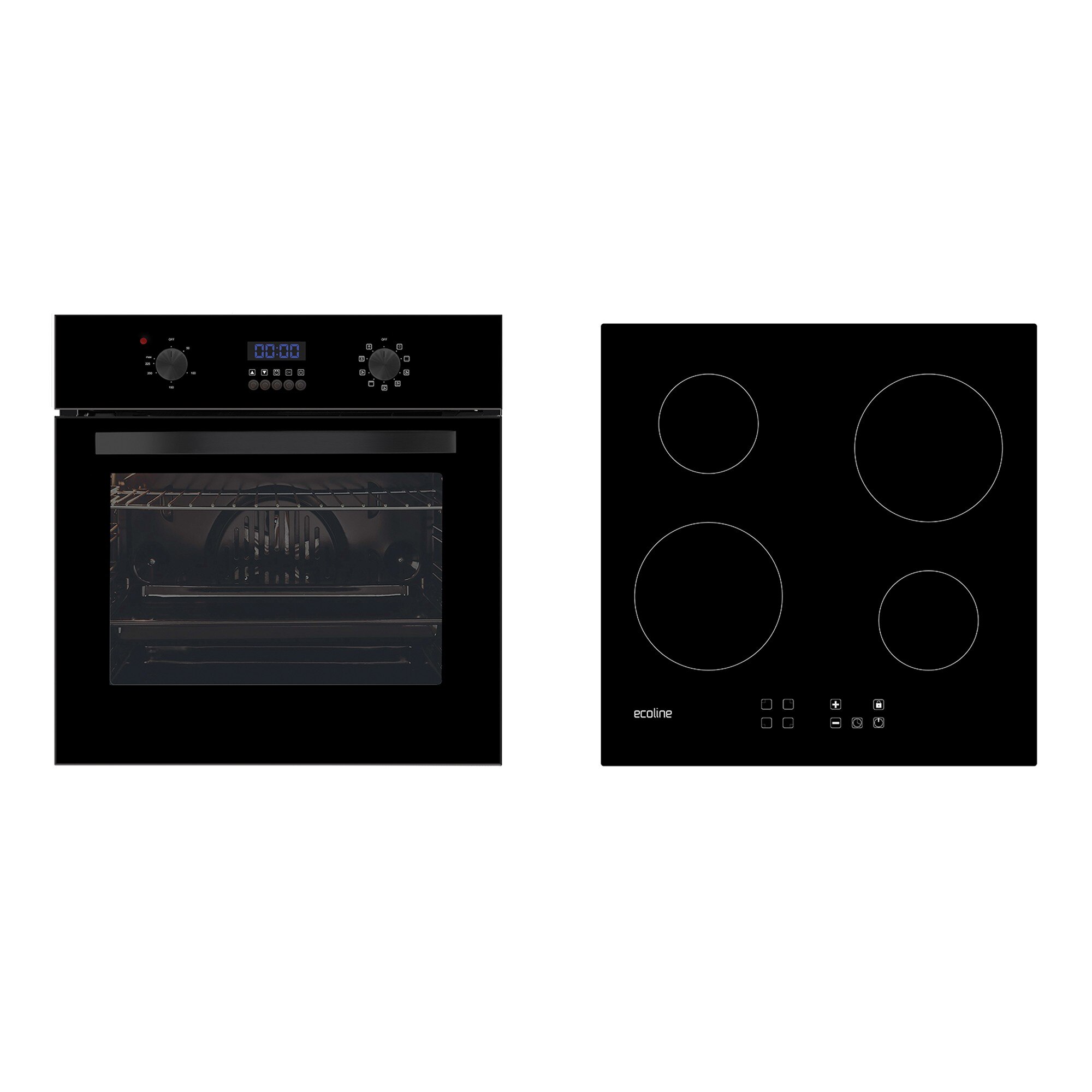 Pachet Pyramis Ecoline BLACK MAGIC TOUCH, cuptor electric 60IN 6083 si plita electrica 60BCBC, Clasa A, Sticla neagra si Vitroceramica