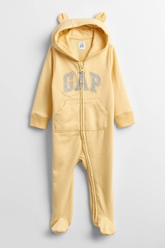 GAP, Salopeta cu botosei, gluga si logo brodat, Galben, 60 CM GAP, Salopeta cu botosei, gluga si logo brodat, Galben, 60 CM