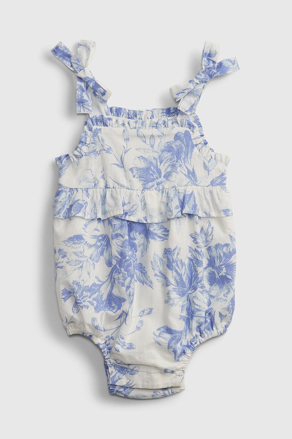 GAP, Body cu imprimeu floral si prindere pe umar, Alb prafuit/Albastru azur, 60 CM