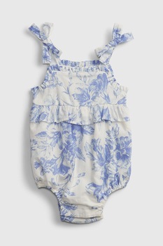 GAP, Body cu imprimeu floral si prindere pe umar, Alb prafuit/Albastru azur, 60 CM GAP, Body cu imprimeu floral si prindere pe umar, Alb prafuit/Albastru azur, 60 CM