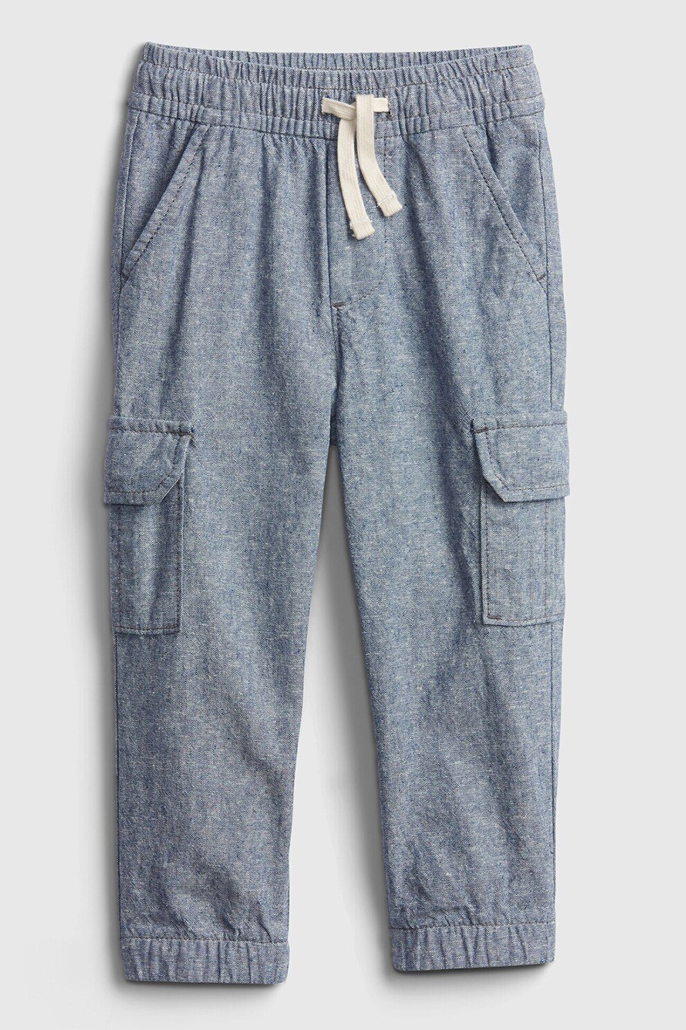 GAP, Pantaloni cargo de bumbac si in, Albastru prafuit/Alb