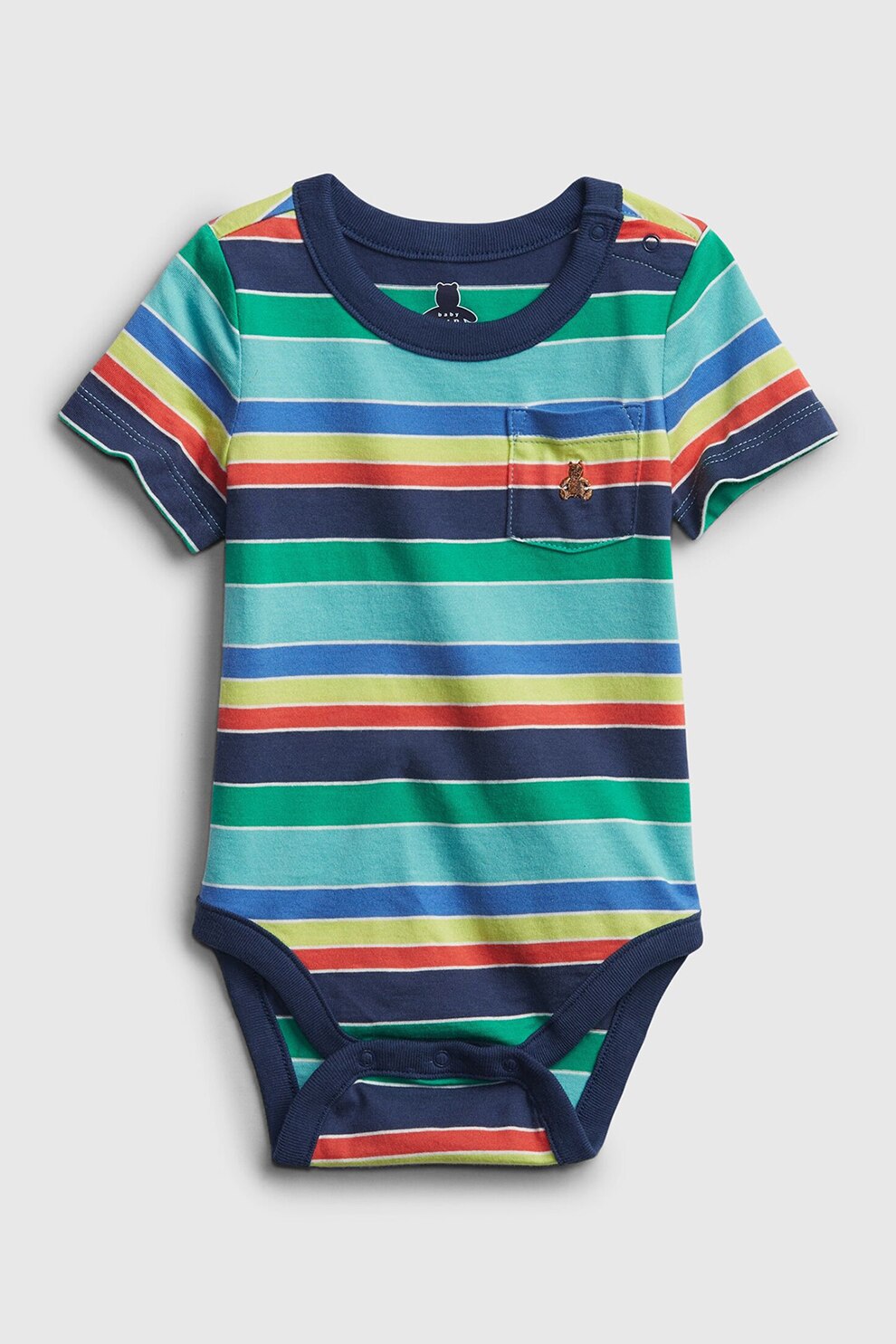 GAP, Body de bumbac organic cu dungi, bleumarin, verde, galben mustar, 50 CM