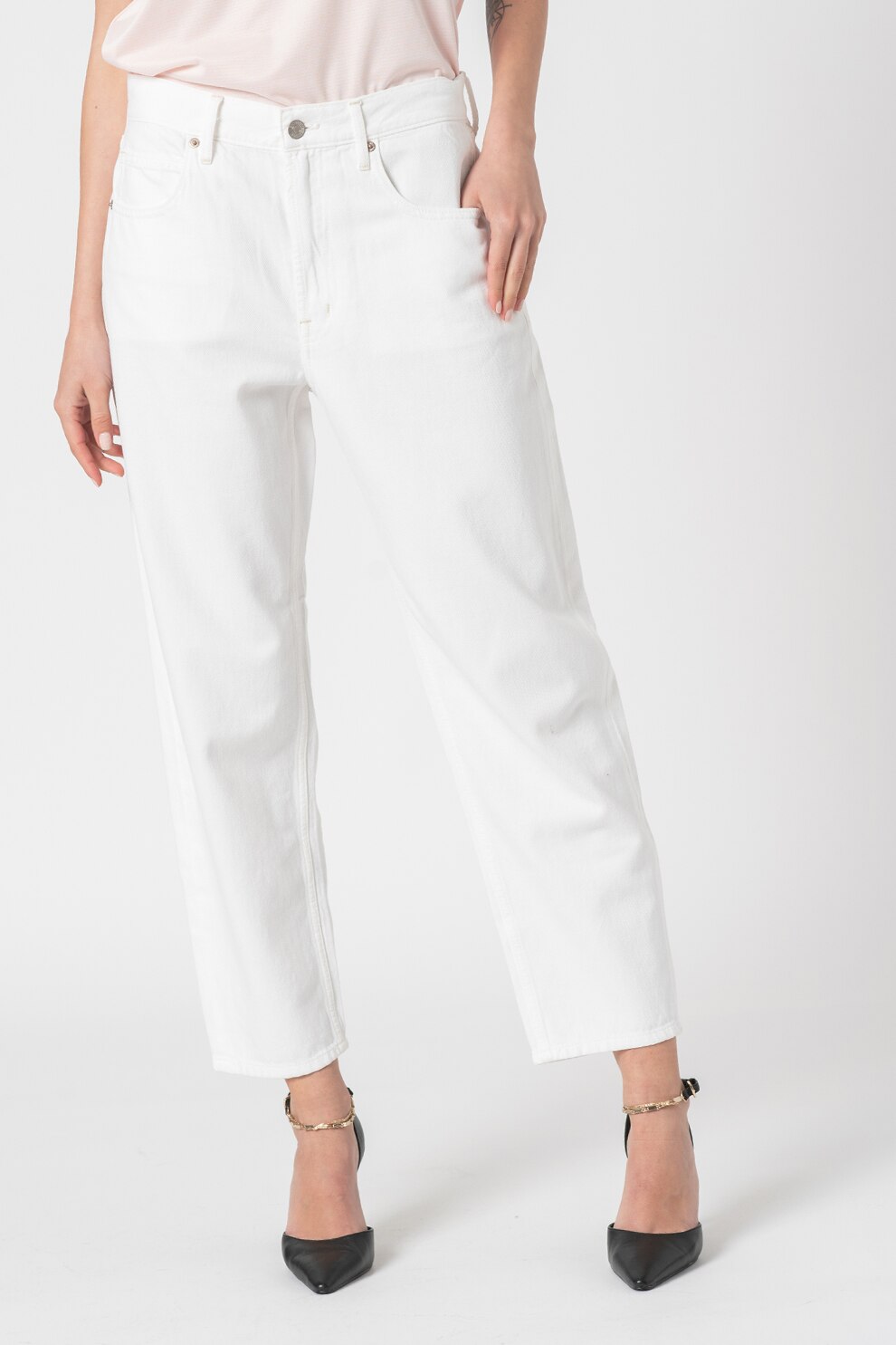 GAP, Blugi mom fit din amestec de modal, Alb optic