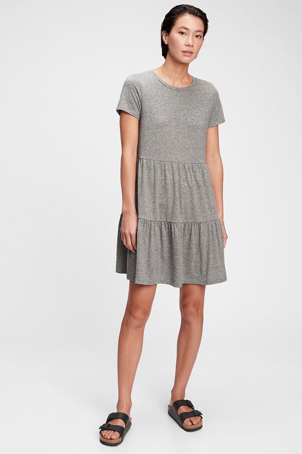 GAP, Rochie stratificata cu decolteu rotund, Gri melange