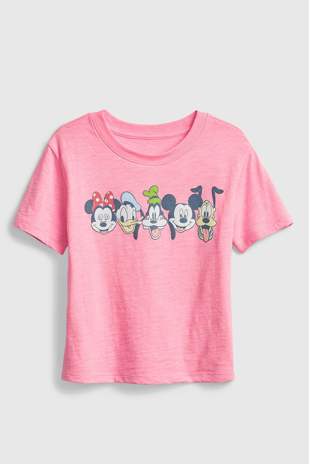 GAP, Tricou cu decolteu la baza gatului si imprimeu cu desene, Roz/Negru/Rosu