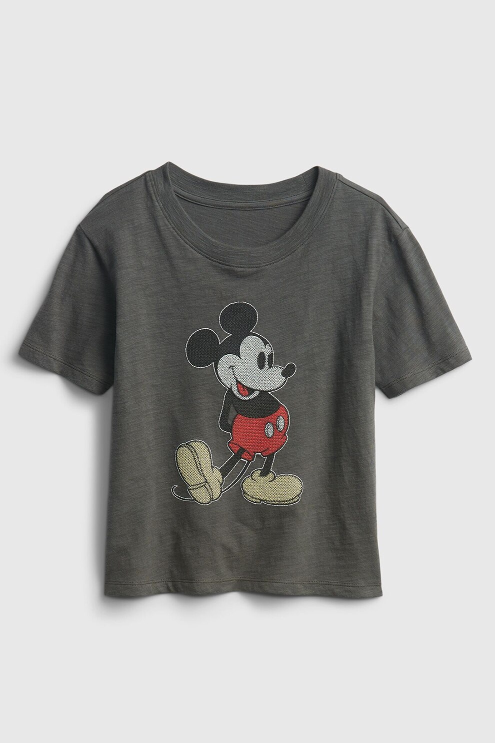 GAP, Tricou cu decolteu la baza gatului si imprimeu cu desene, Gri antracit/Rosu/Negru