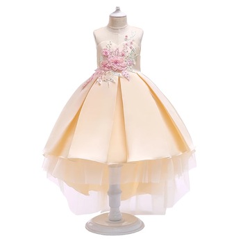 Rochie asimetrica eleganta pentru fete, Bumbac/ Poliester, Bej Rochie asimetrica eleganta pentru fete, Bumbac/ Poliester, Bej