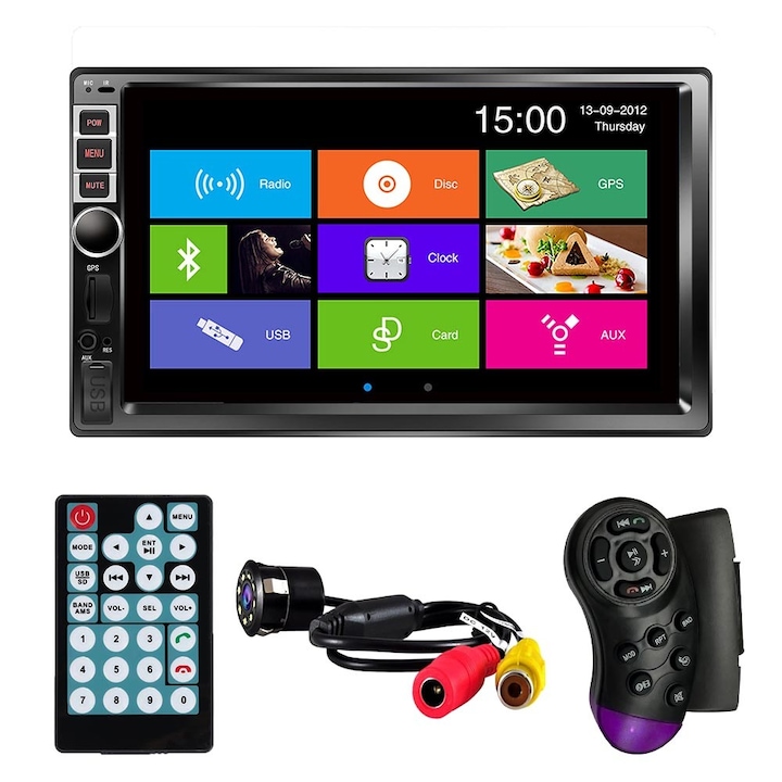 MP5 Player Techstar® 7016, 2DIN, Camera Marsarier, Ecran HD Touch 7", Comenzi Volan, Telecomanda, MirrorLink, Bluetooth 4.2