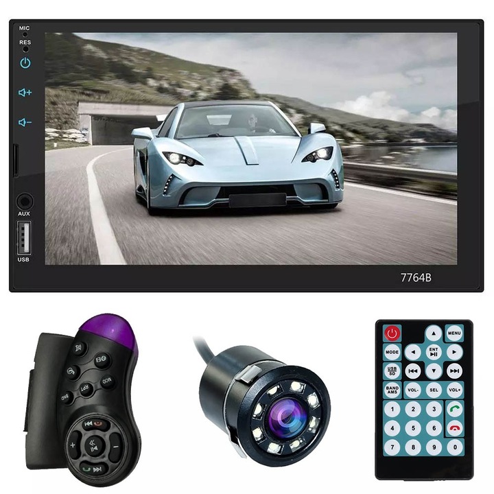 MP5 плейър Techstar 7023, 2DIN, камера за заден ход, HD сензорен екран 7", контроли за волана, дистанционно управление, MirrorLink, Bluetooth 4.2