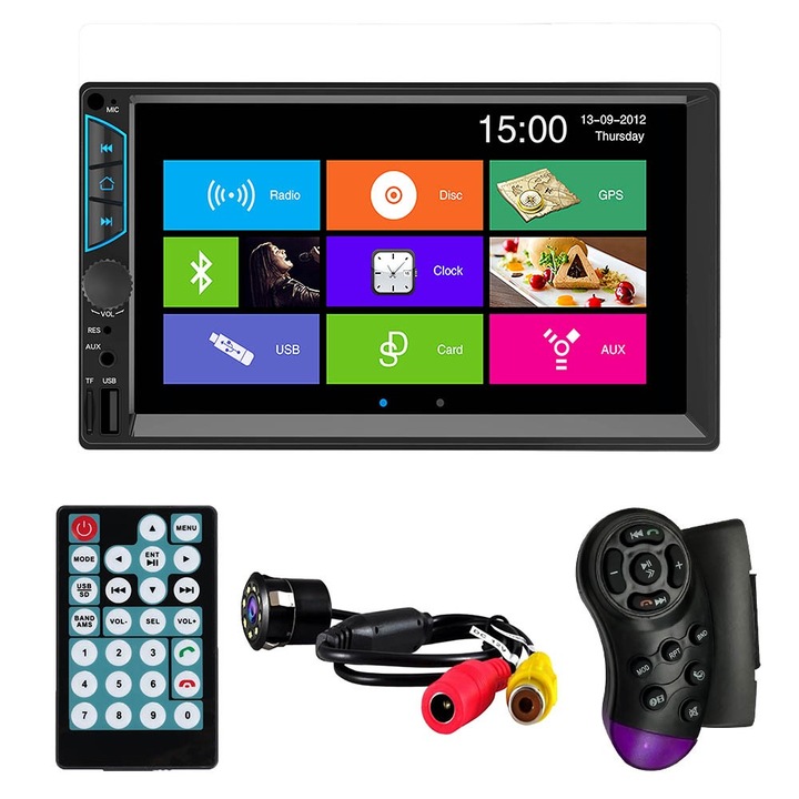MP5 плейър Techstar® 7060, 2DIN, камера за заден ход, 7" HD сензорен екран, контроли на волана, дистанционно управление, MirrorLink, Bluetooth 4.2