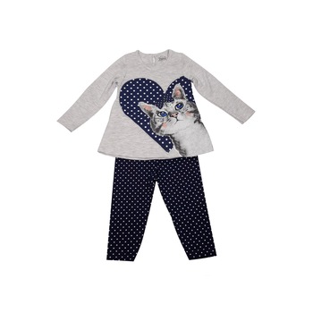 Compleu fetite, din bumbac, gri/bleumarin Compleu fetite, din bumbac, gri/bleumarin