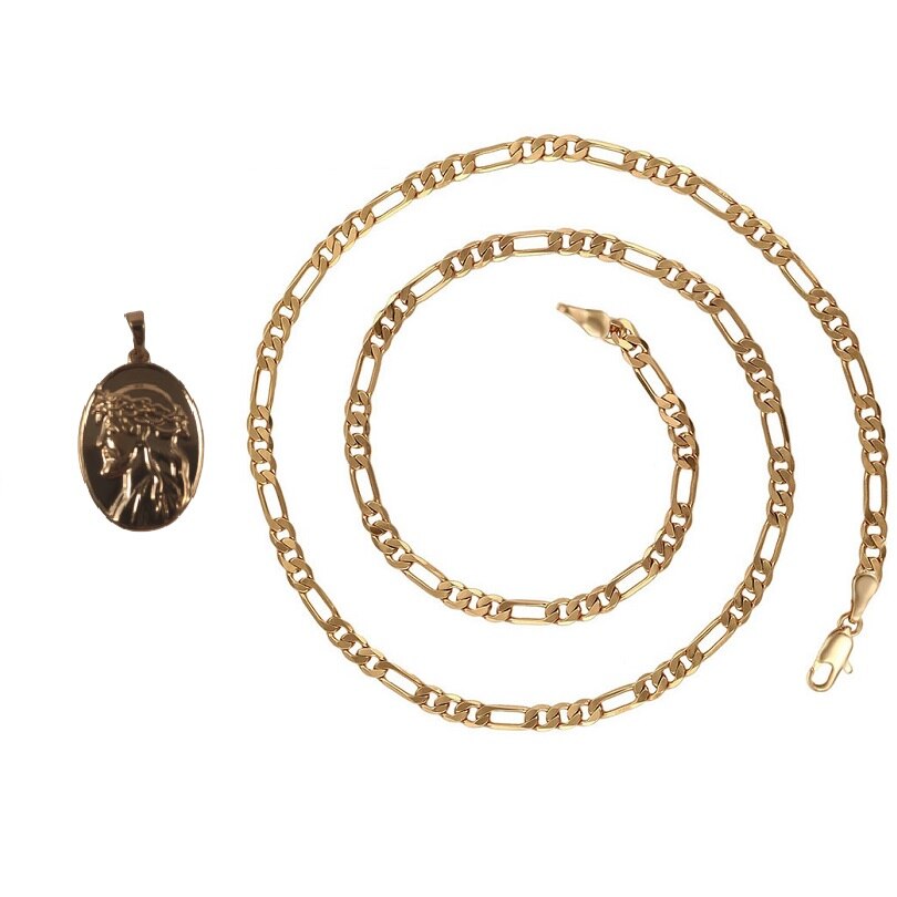 Lant unisex pandantiv ISUS,dublu placat Aur 18k,lungime 50cm