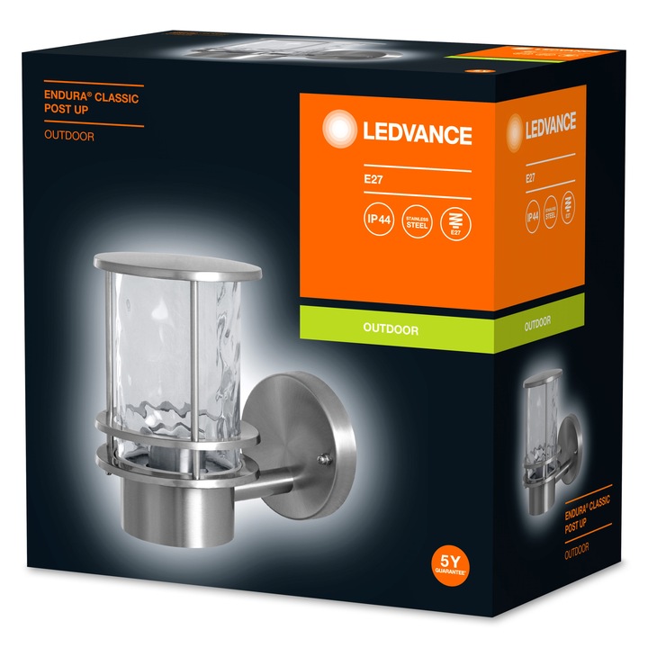 Kültéri fali lámpa Ledvance Endura Classic Post UP, 212x127x193 mm, 1xE27, maximum 60W, 220-240V, IP44, Rozsdamentes acél