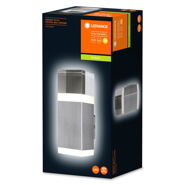 LED lámpa Ledvance Endura Style Crystal, 21,5 cm, 9W, meleg fény (3000K), 800lm, IP44, Acél