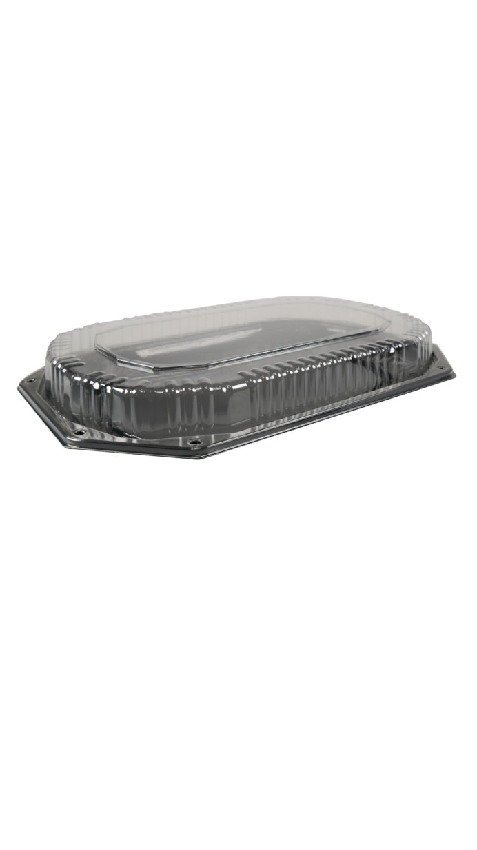 Set Platou Servire cu Capac, Plastic, Negru, 10 bucati, 430x280x40 mm