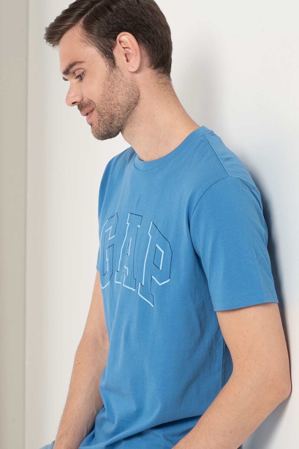 GAP, Tricou cu imprimeu logo, Albastru inchis, S