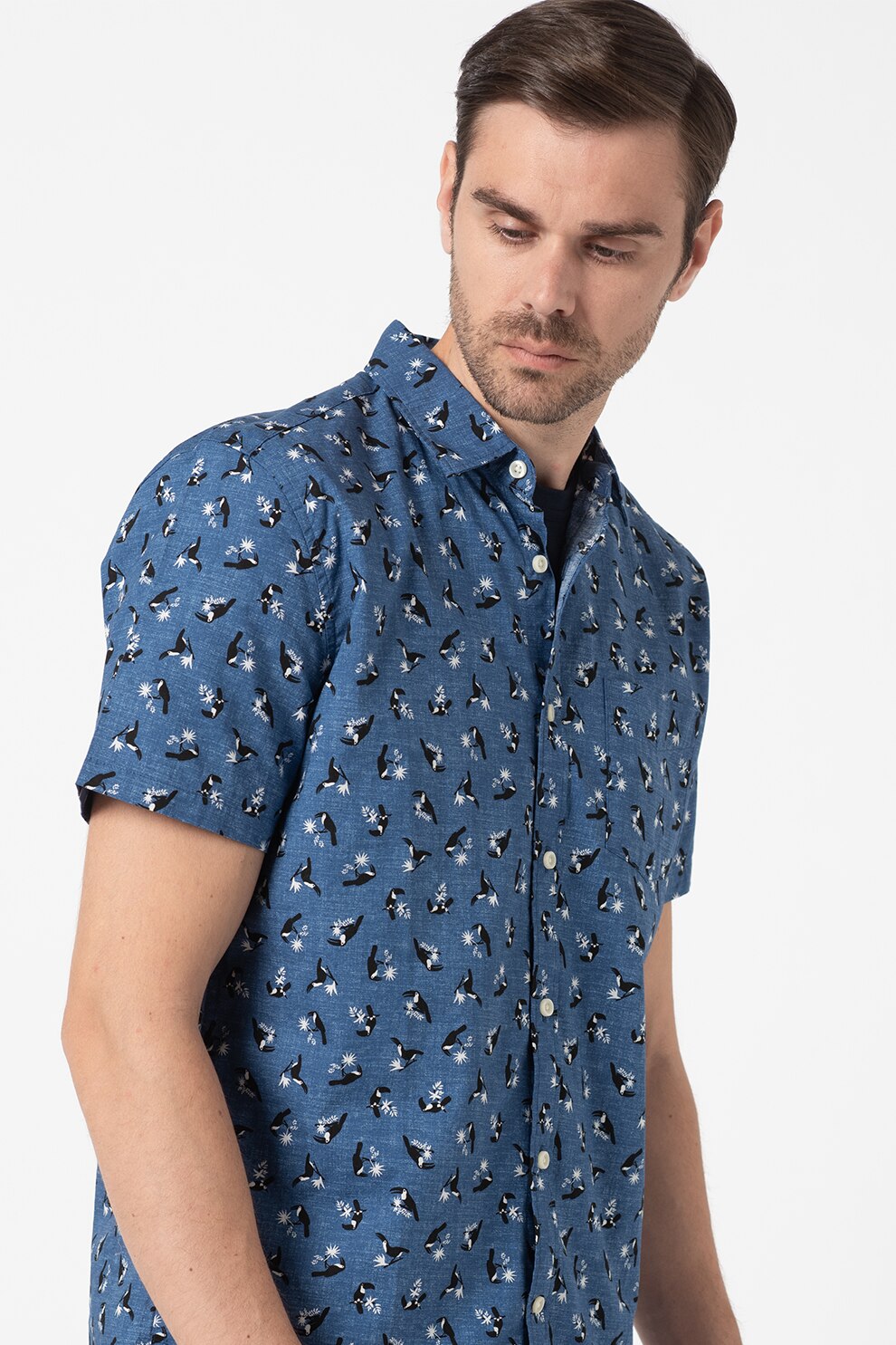 GAP, Camasa cu imprimeu si buzunar pe piept, Bleumarin/Alb/Negru, S