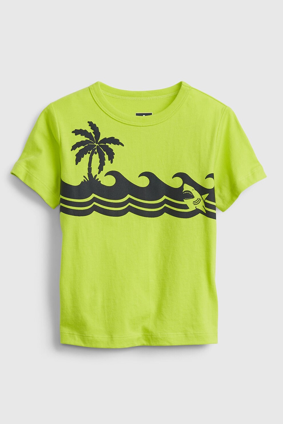 GAP, Tricou cu decolteu la baza gatului si model grafic, Verde lime/Negru
