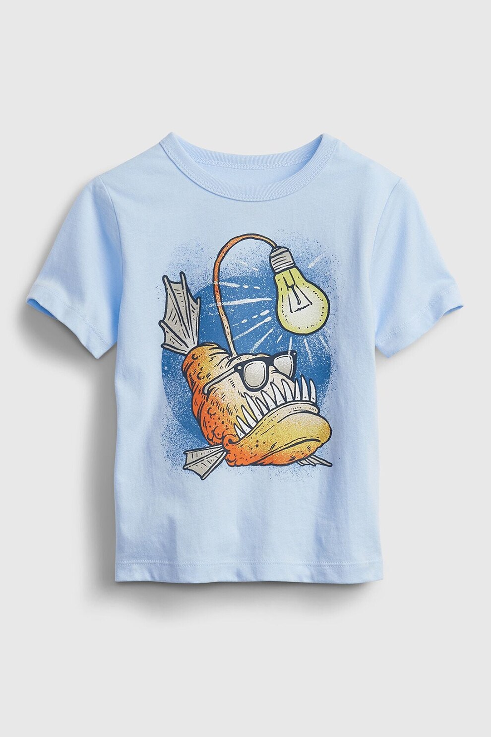 GAP, Tricou cu decolteu la baza gatului si model grafic, Bleu/Oranj