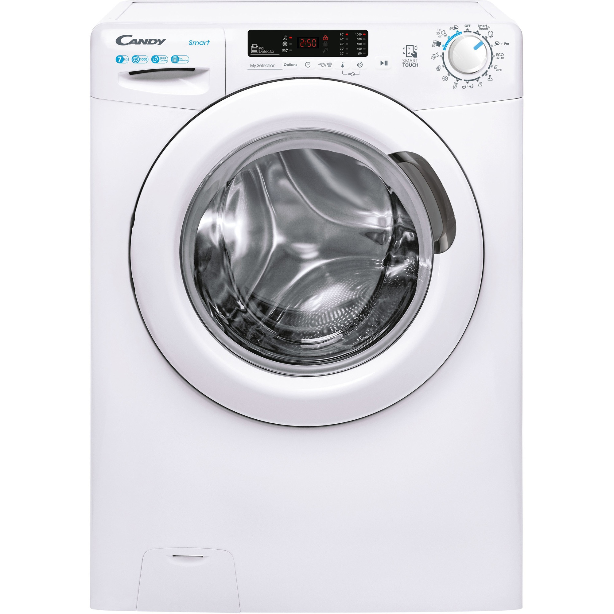 Masina de spalat rufe Candy Smart CS4 1072/1-S, SLIM, 7 kg, 1000 rpm, Clasa D, Easy Iron, Kg Detector, Alb