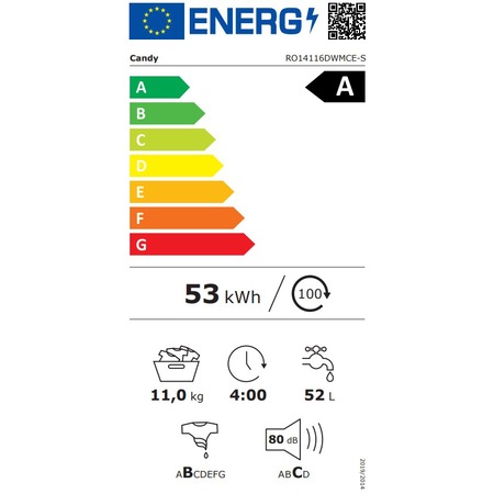 Masina de spalat rufe Candy Rapido RO14116DWMCE/1-S, 11 kg, 1400 rpm, Clasa A, Motor Inverter, Wi-Fi, Mix Power Systems, Steam, Alb