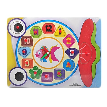 Puzzle lemn 12 piese- peste cu ceas Puzzle lemn 12 piese- peste cu ceas