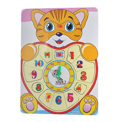 Puzzle lemn 13 piese- pisica cu ceas