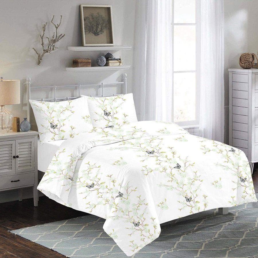 Lenjerie de pat dublu, 4 piese, bumbac 100%, DELUXE Pucioasa, Carina White