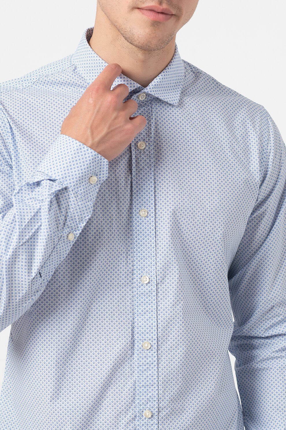 U.S. Polo Assn., Camasa cu maneci lungi si model Ari, Alb/Albastru