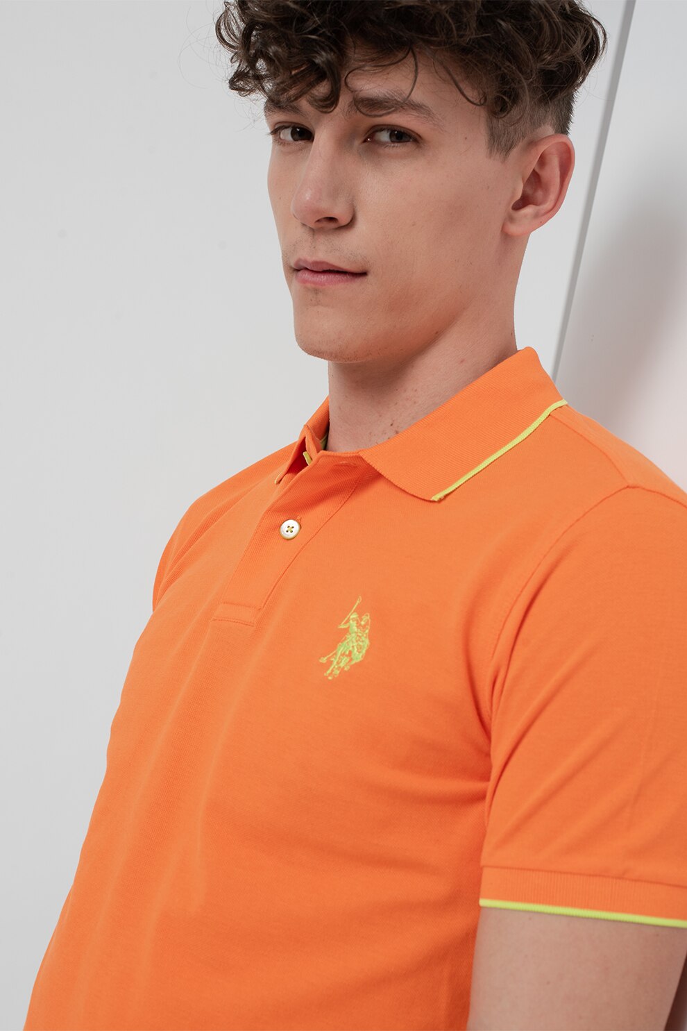 U.S. Polo Assn., Tricou polo cu detalii contrastante New Fluo, Oranj, M