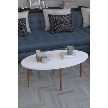 Masa de cafea ovala Istanbul Homs 90 x 45 x 40 cm, alb/nuc Masa de cafea ovala Istanbul Homs 90 x 45 x 40 cm, alb/nuc