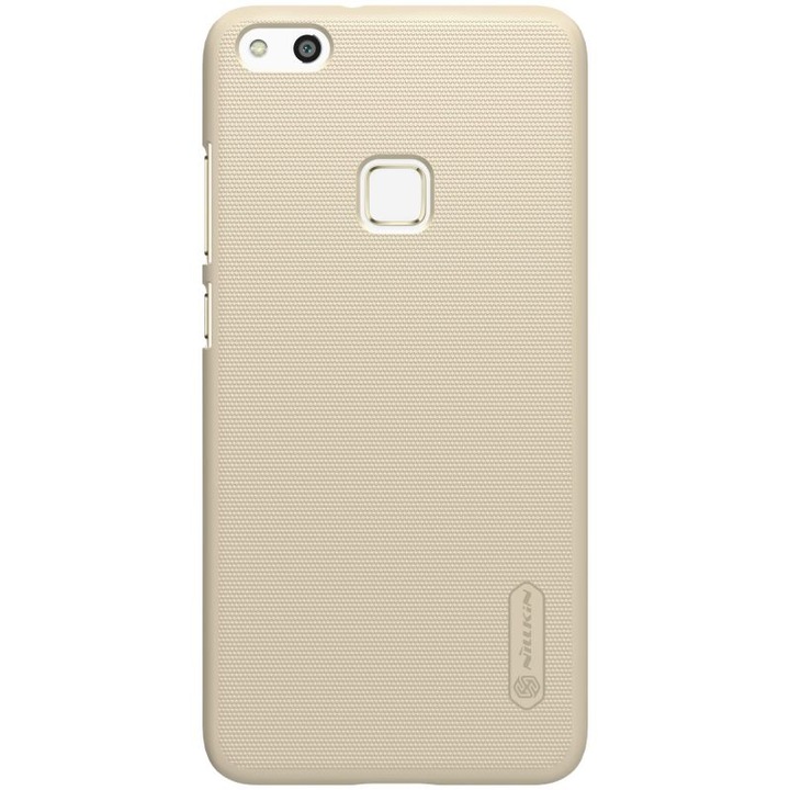 Кейс за Huawei P10 Lite - тънък пластмасов, матов, текстуриран, гъвкав, защита на гърба, Nillkin Frosted iShield, златен