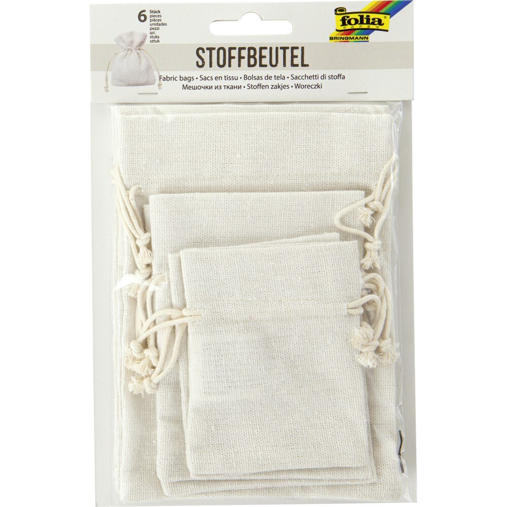Sac bumbac/poliester cu snur, set 6 bucati, 3 dimensiuni, Folia