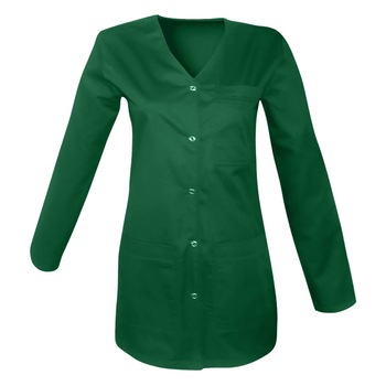 Halat Medical de Dama cu Capse si Maneca Lunga, Verde Inchis, XL Halat Medical de Dama cu Capse si Maneca Lunga, Verde Inchis, XL