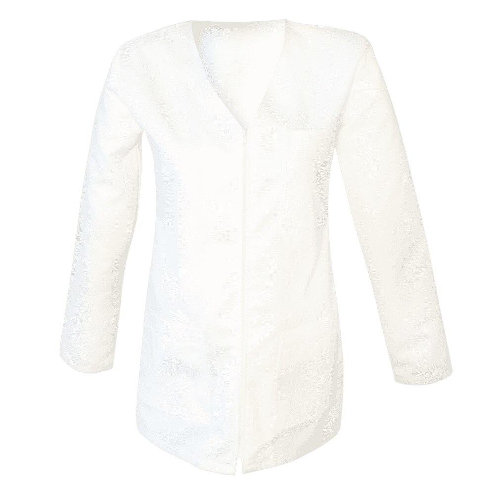 Halat Medical de Dama cu Fermoar si Maneca Lunga, Alb, L