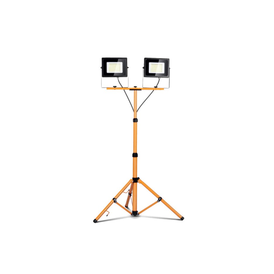 Trepied reglabil pentru lampa sau proiector, Optonica Tripod, metal, galben cu 2 Proiector cu LED SMD exterior 20W - lumina naturala
