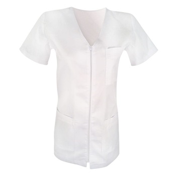 Halat Medical de Dama cu Fermoar, Alb, XXL Halat Medical de Dama cu Fermoar, Alb, XXL