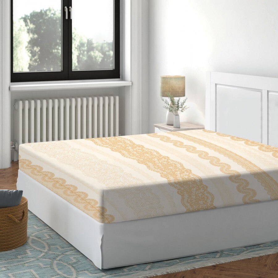 Cearceaf de pat cu elastic bumbac 100%,140x200cm, Deluxe Pucioasa, Dantel Crem